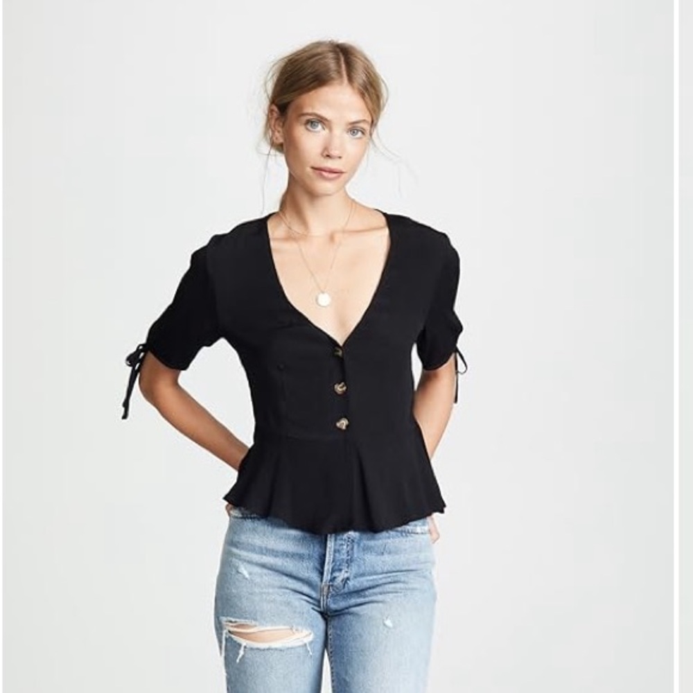 Re:Named Black Button Blouse with Tie Sleeves